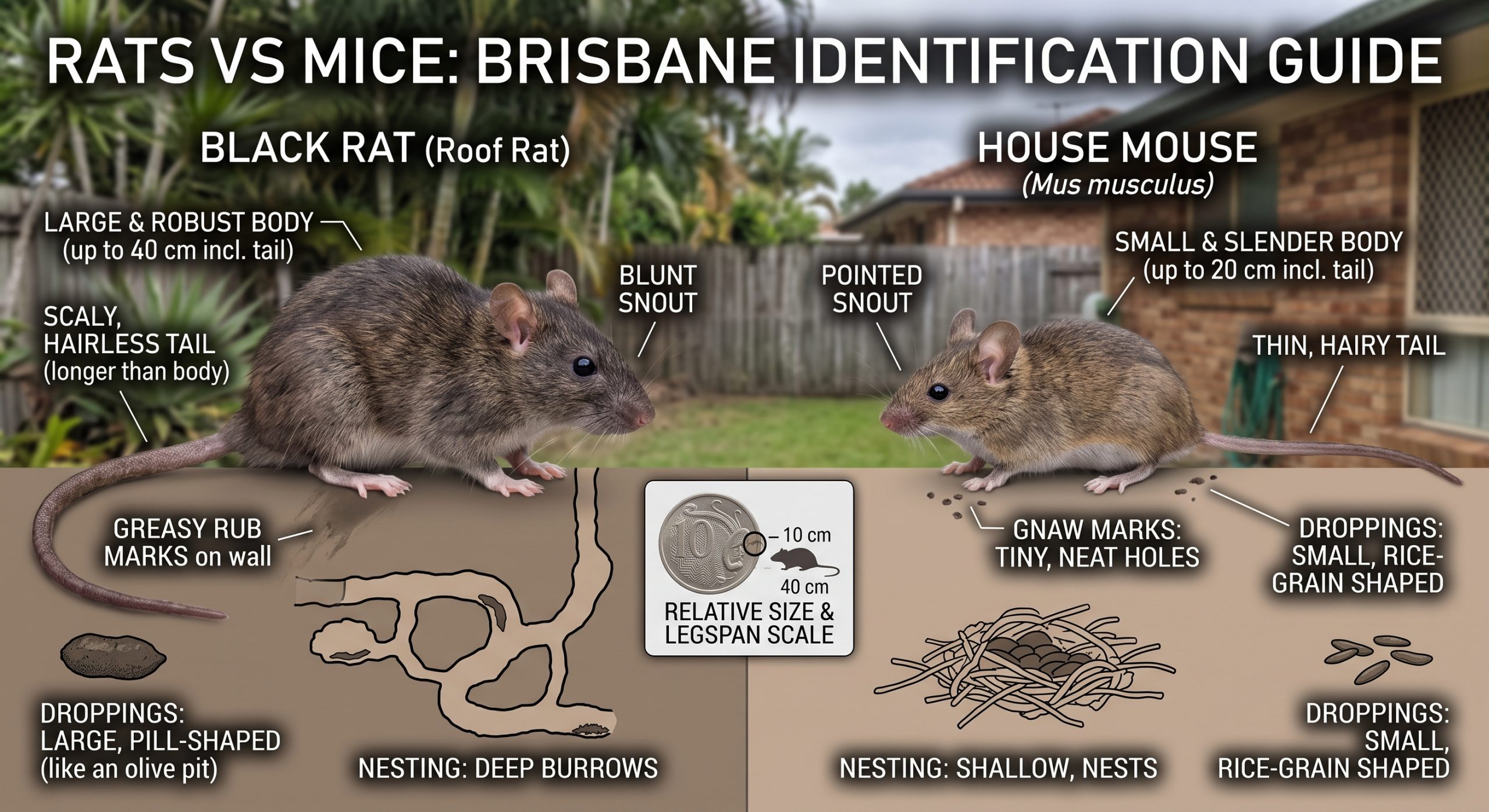 Rats vs mice Brisbane identification guide